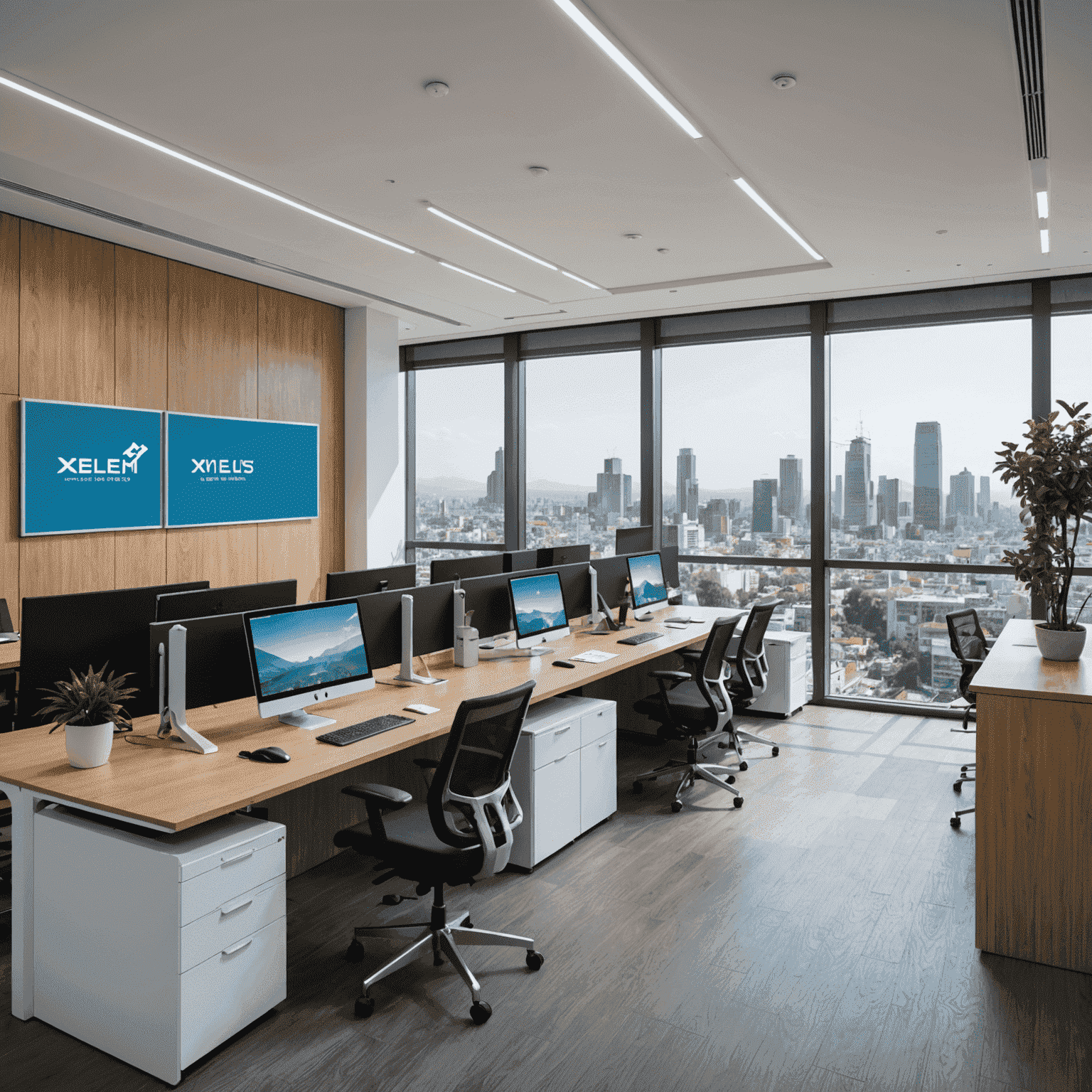 Imagen de la nueva oficina de Xylem en la Ciudad de México, mostrando un espacio moderno y luminoso con áreas de trabajo colaborativo y vistas panorámicas de la ciudad