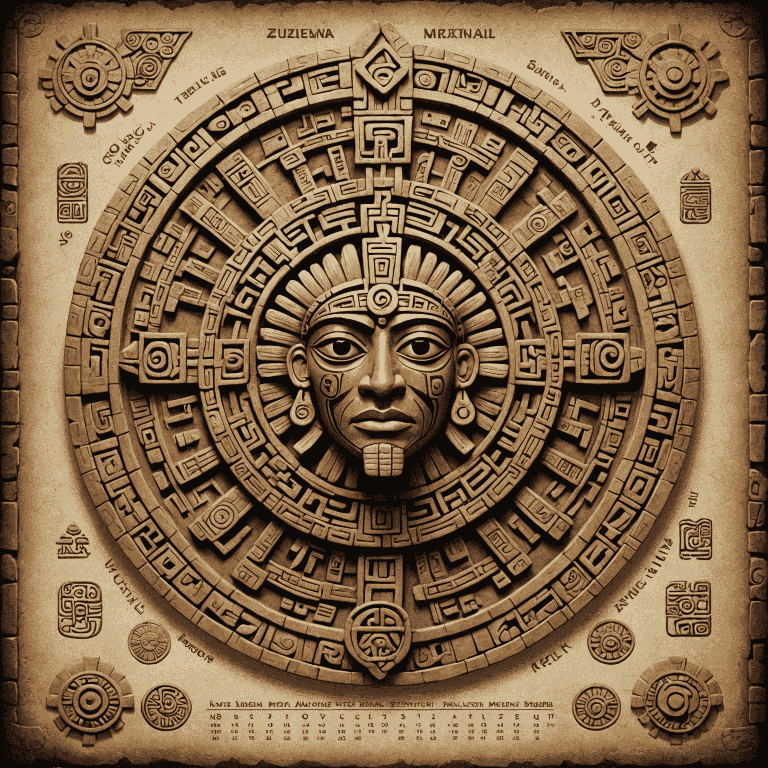 Captura de pantalla de un sitio web mexicano que incorpora símbolos aztecas y mayas en su diseño. Se ven glifos, calendarios y deidades estilizadas integradas de manera moderna en la interfaz.